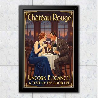 Póster Publicidad de vino Château Rouge vintage de 1930