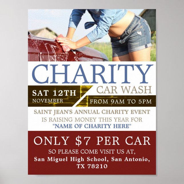 Póster Publicidad del evento Charity Car Wash (Frente)