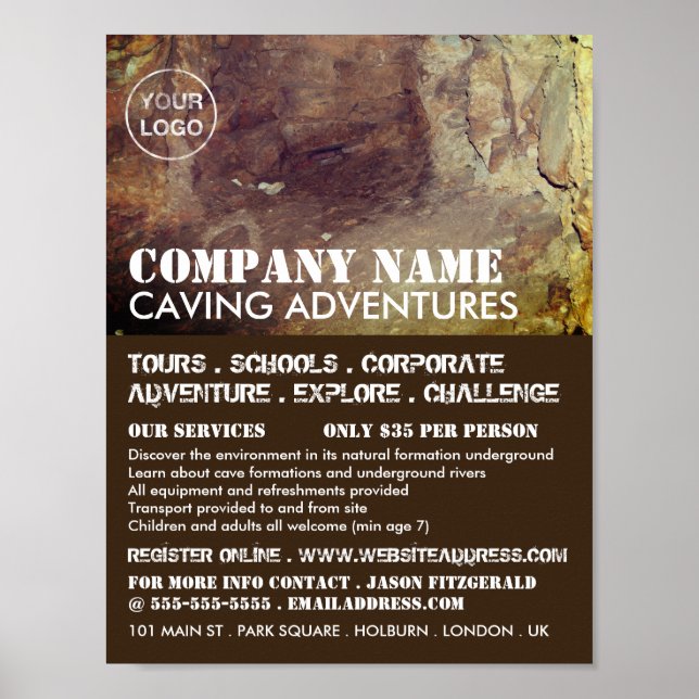 Póster Publicidad en cuevas, aventuras de espeleología (Frente)