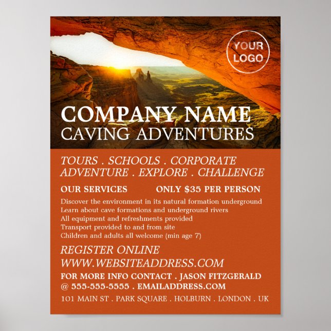 Póster Publicidad en cuevas, aventuras de espeleología (Frente)