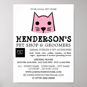 Póster Publicidad en gatos rosados, tiendas de Mascotas y