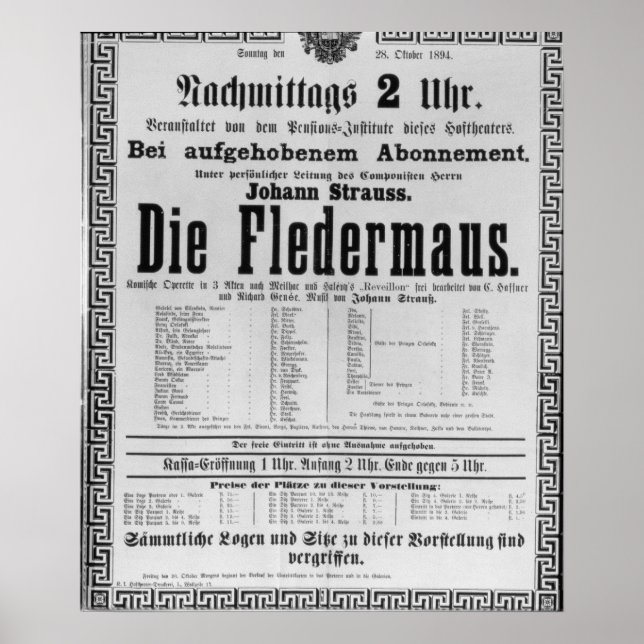 Póster Publicidad poster Die Fledermaus por Johann (Frente)