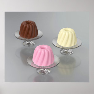 Póster Pudines de chocolate, vainilla y fresa en vaso