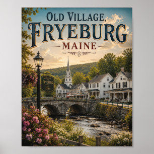Póster Pueblo Antiguo Fryeburg Maine Calle Principal Vint