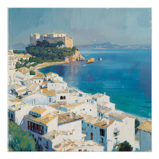 Póster Pueblo costero español 