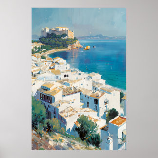Póster pueblo costero español