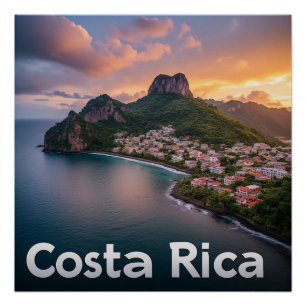 Póster Pueblo costero tropical de Costa Rica