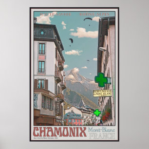 Póster Pueblo de Chamonix (blanco)