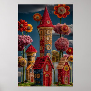 Póster Pueblo de hadas caprichoso de estilo tejido