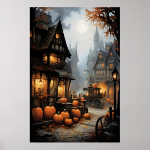 Póster Pueblo de Halloween Impreso, Vieja Alemania, Oscur