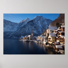 Póster Pueblo de Hallstatt en la nieve en invierno