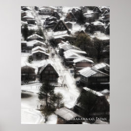 Póster Pueblo de nieve Shirakawago destino de viaje Japón