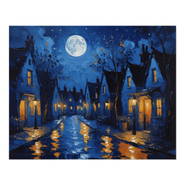 Póster Pueblo de noche con luces (Anverso)