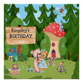 Póster Pueblo de picnic de osito de peluche personalizado