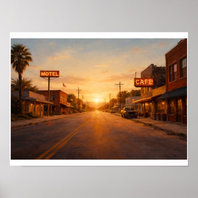 Póster Pueblo de Texas al atardecer (Frente)