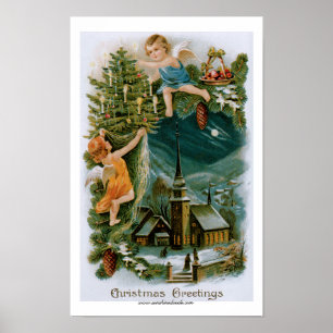 Póster Pueblo del navidad con ángeles
