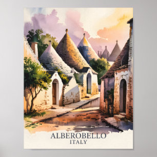 Póster Pueblo Italiano Trulli Vintage Alberobello Puglia
