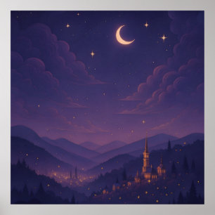 Póster Pueblo Mágico bajo la Luz de la Luna