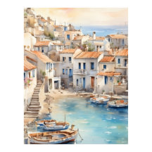 pueblo mediterráneo boho acuarela