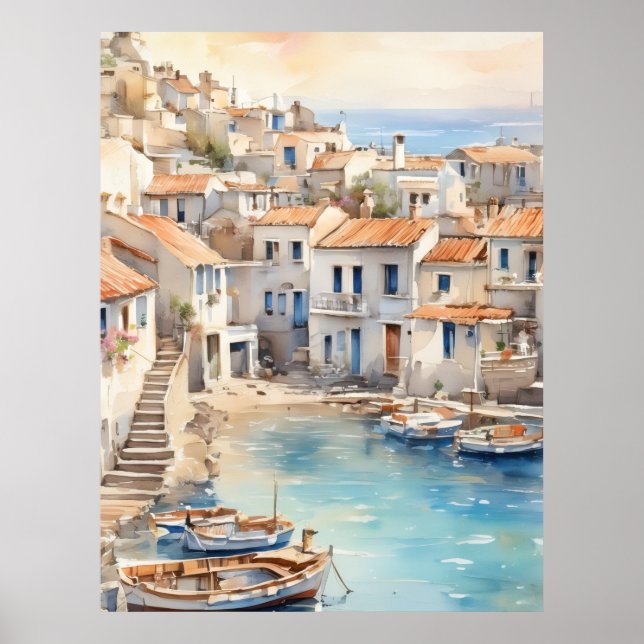 Póster pueblo mediterráneo boho acuarela (Frente)