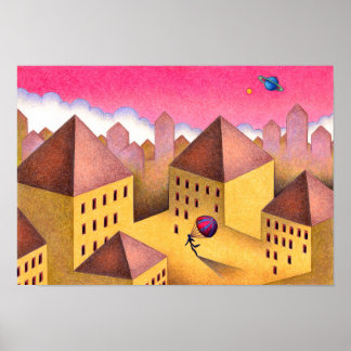 Póster Pueblo misterioso bañado en el crepúsculo.