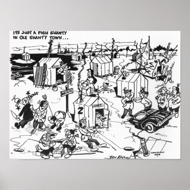 Póster Pueblo pesquero de hielo. (Frente)