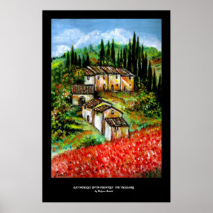PÓSTER PUEBLO RÚSTICO ANTIGUO EN TOSCANA