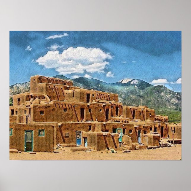 Póster Pueblo Taos, Nuevo México (Frente)