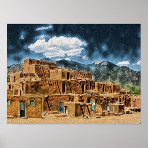 Póster Pueblo Taos, Nuevo México