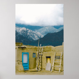 Póster Pueblo Taos y montañas