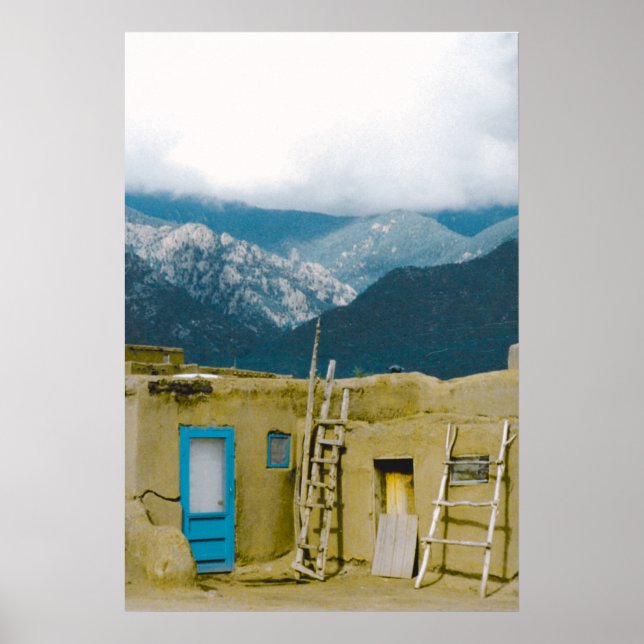 Póster Pueblo Taos y montañas (Frente)