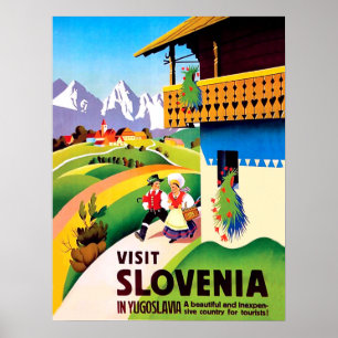 Póster Pueblo tradicional en Eslovenia, Yugoslavia