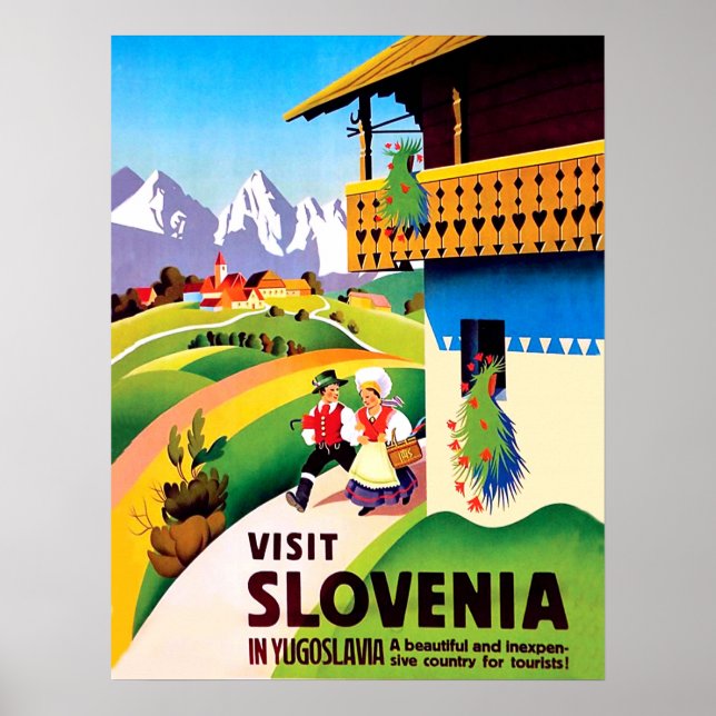 Póster Pueblo tradicional en Eslovenia, Yugoslavia (Frente)