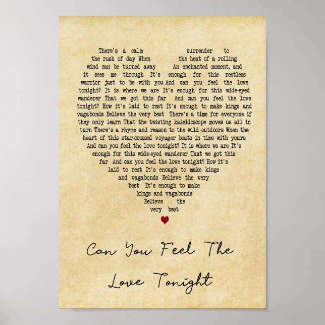 Póster ¿Puedes Sentir El Amor Esta Noche Vintage Heart So (Frente)