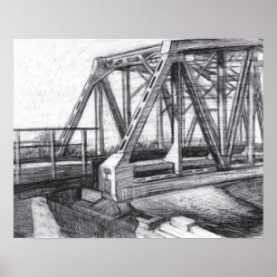 Póster Puente antiguo pencilart Monocromo Blanco y negro