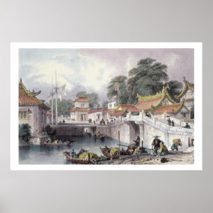 Póster Puente antiguo sobre el río en Chapro, c.1850 (c