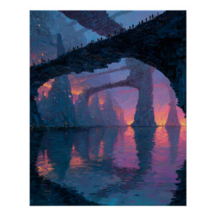 Póster Puente Arco Crepuscular Fantasía Artística Refleja