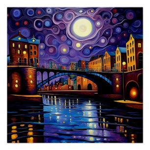 Póster Puente bajo luz de la luna 1