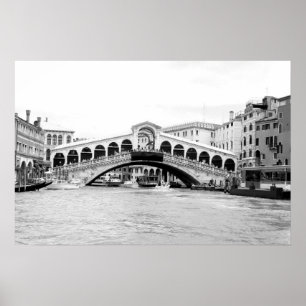 Póster Puente blanco y negro de Rialto, Venecia