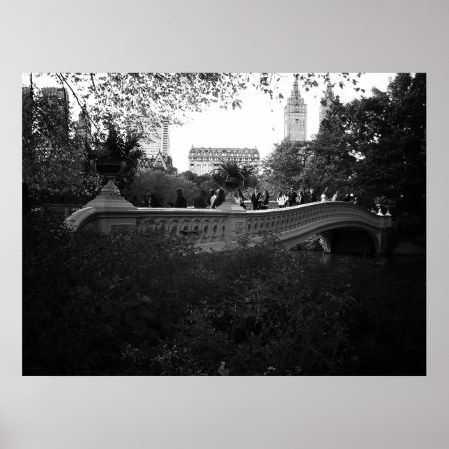 Póster Puente Bow, blanco y negro, Central Park, NYC (Frente)