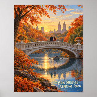 Póster Puente Bow de Central Park en la hora dorada