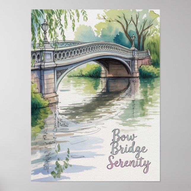 Póster Puente Bow Serenidad Central Park Acuarela (Frente)