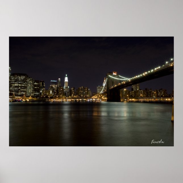 Póster Puente Brooklin de noche (Imprimir) (Frente)