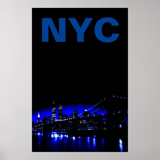 Póster Puente Brooklyn de la noche azul de Nueva York (Frente)
