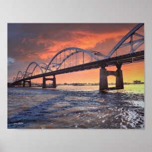 Póster Puente centenario sobre el poste del río Misisipi