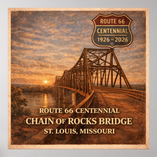 Póster Puente Chain of Rocks de la Ruta 66 (Frente)