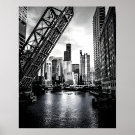 Póster Puente Chicago Kinzie Street Bridge Black and Whit