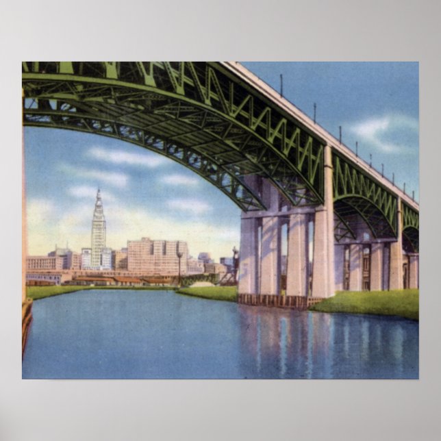 Póster Puente Cleveland Ohio con Skyline (Frente)