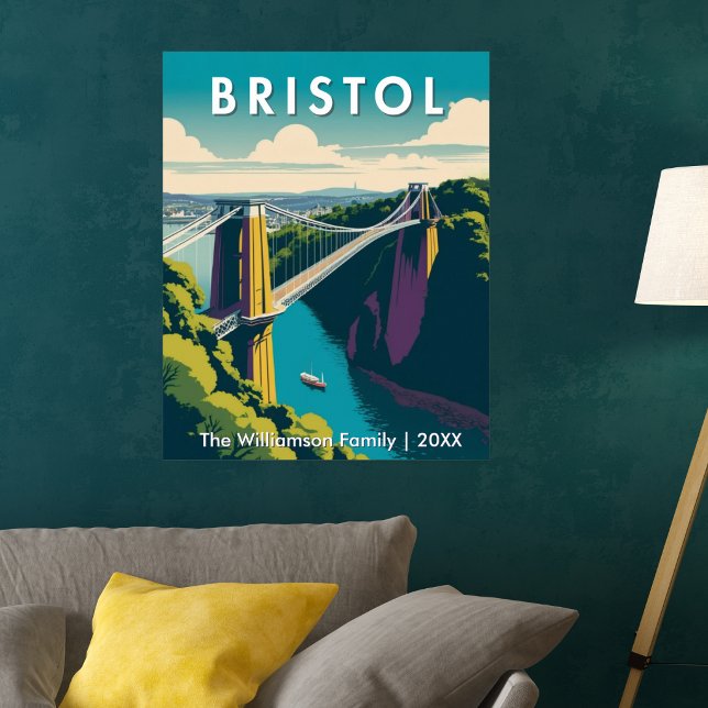 Póster Puente Colgante Clifton Bristol Reino Unido Retro  (A picture poster of the Clifton Suspension Bridge in Bristol, England, in a nostalgic retro style)