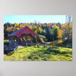 Póster Puente cubierto al azar en otoño, Vermont
